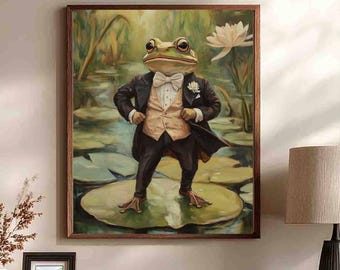Frog Art - Decorazione murale in stile cottagecore con stampa di animali fantasiosi (carta o tela)