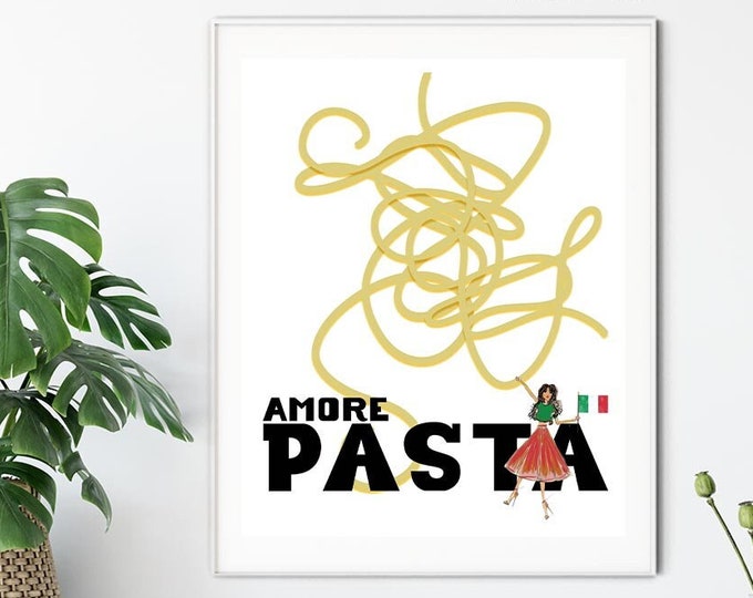 Pasta Poster Spaghetti Print Pasta Poster Kitchen Art Foodie Wall Art Pasta Hand Illustration Pasta Art Funny Pasta Lover Wall Art Italian