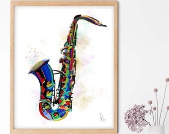 Saxophone Wall Art Print of Sax Musical Instrument Art for Music Room Sax Player Gift Jazz Musician Wall Art Jazz Saxophone Player Art