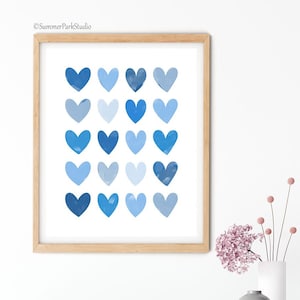 Abstrakt Blau Herzen trendiges Poster druckbare Wand Kunst Preppy blau Ästhetik digitaler Download Y2K Wand Kunst blau Herzen Poster College Dekor
