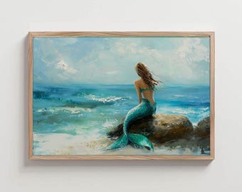 Decoración de pared con motivos de sirenas - Lámina náutica marina para la casa de playa (papel o lienzo)