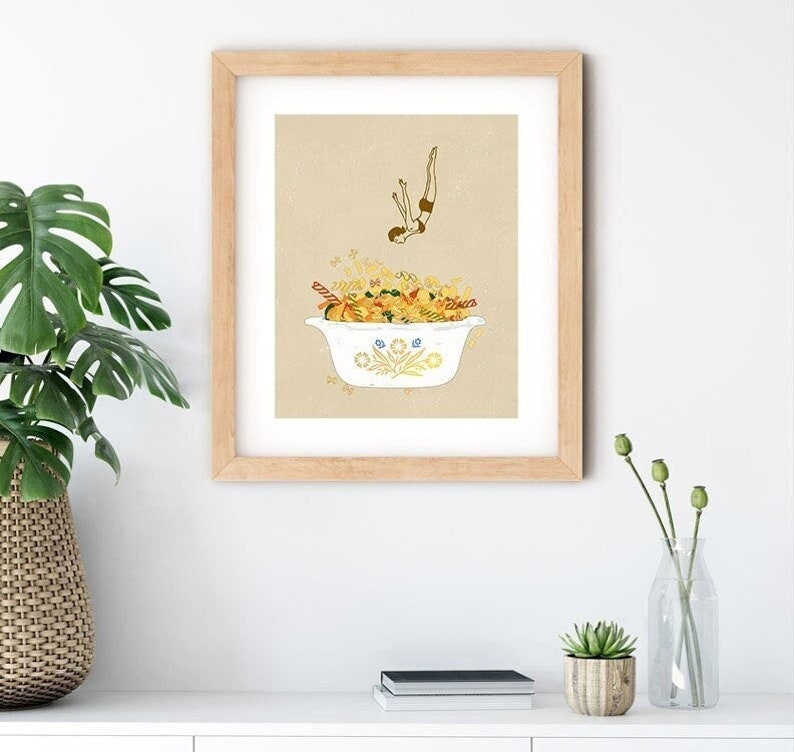 Pasta Art Print Funny Pasta Dish Wall Art Casserole Dish Etsy