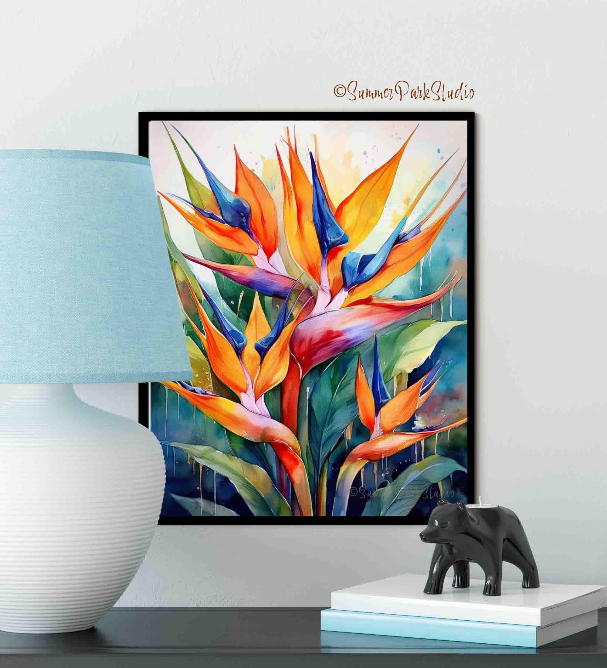 極楽鳥の水彩画アートプリント：熱帯植物のプリント - Etsy 日本