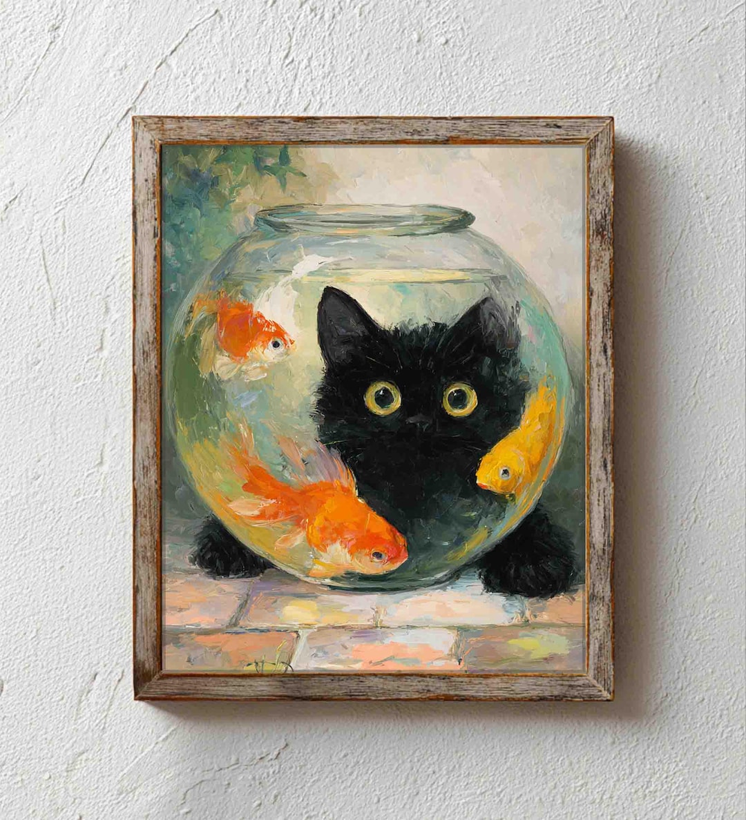 Black Cat With Fish Bowl Art - Funny Animal Print (paper or Canvas) - Etsy