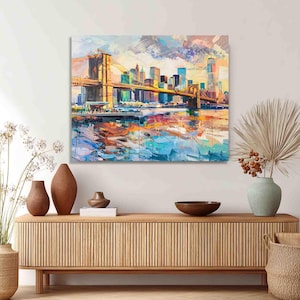 Brooklyn Bridge Wall Art East River Print New York City Skyline Wall Art Landscape NYC Art Brooklyn Bridge | Giclée Paper and Canvas Options