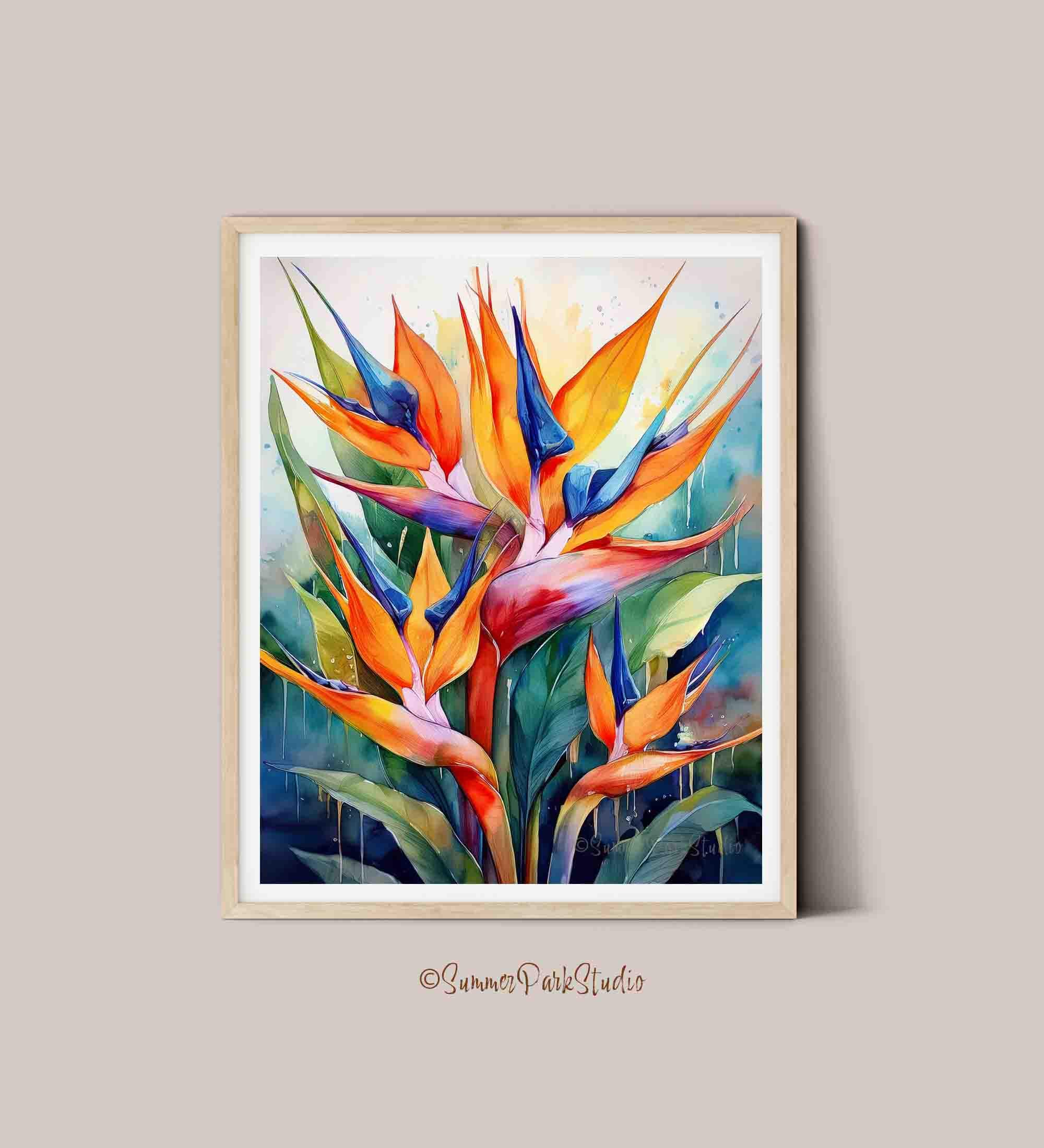 極楽鳥の水彩画アートプリント：熱帯植物のプリント - Etsy 日本