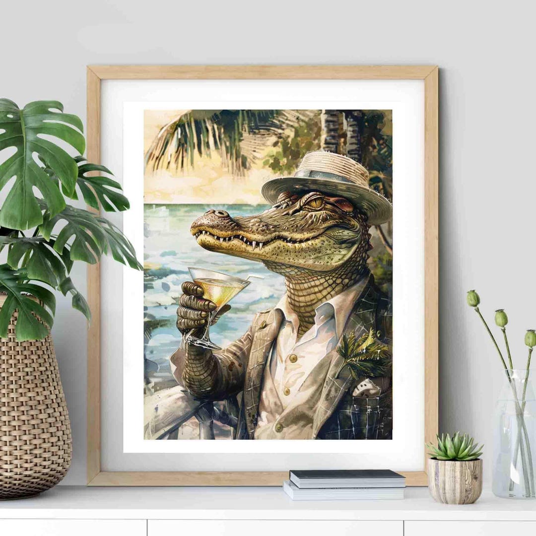 Alligator Martini Art Print: Retro Bar Cart Decor - Etsy