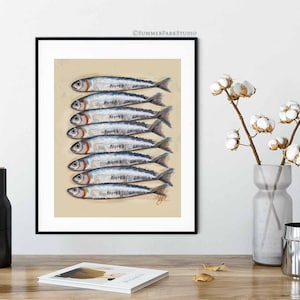 Sardines Art Print: French Kitchen Still Life, Retro Fish Print