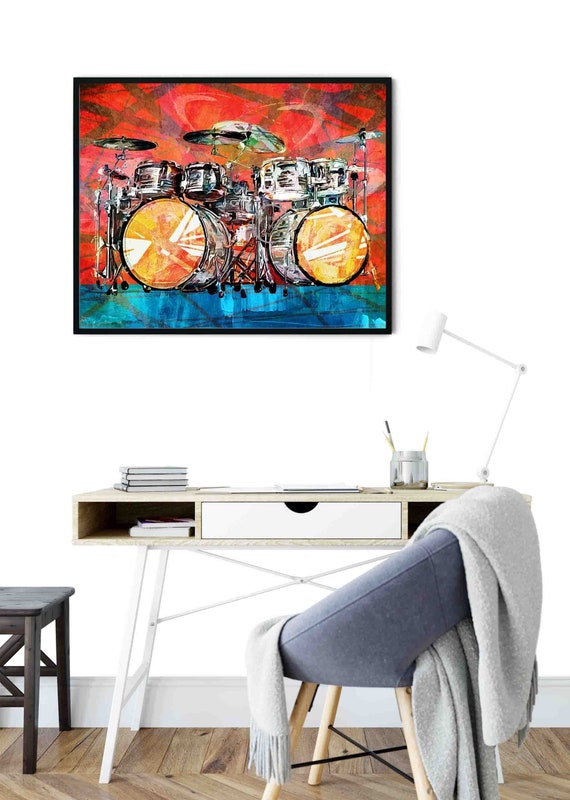 Drummer Wall Art Drum Set Red Blue Drums Wall Art Paper Etsy