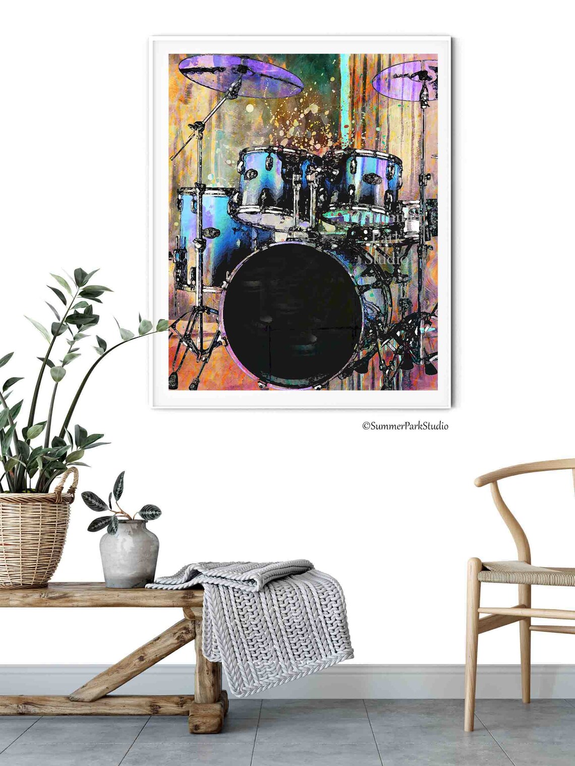Drums Art, Wall Paper Prints or Stretched Canvas, Drum Wall Art