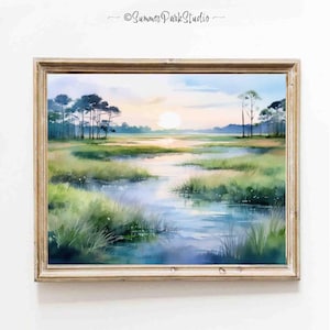 Salz Marsh Print: Küstenlandschaft Aquarell Sumpflandschaft Tiefland