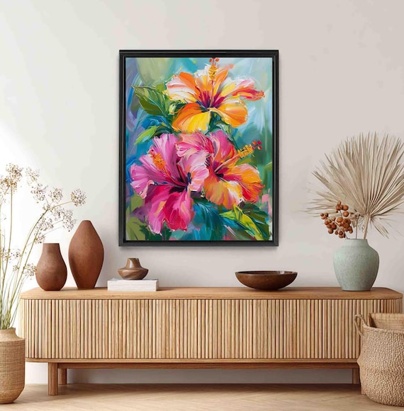 Hibiscus Art - Tropical Flowers Print Floral Hawaiian Island Décor (paper or canvas)