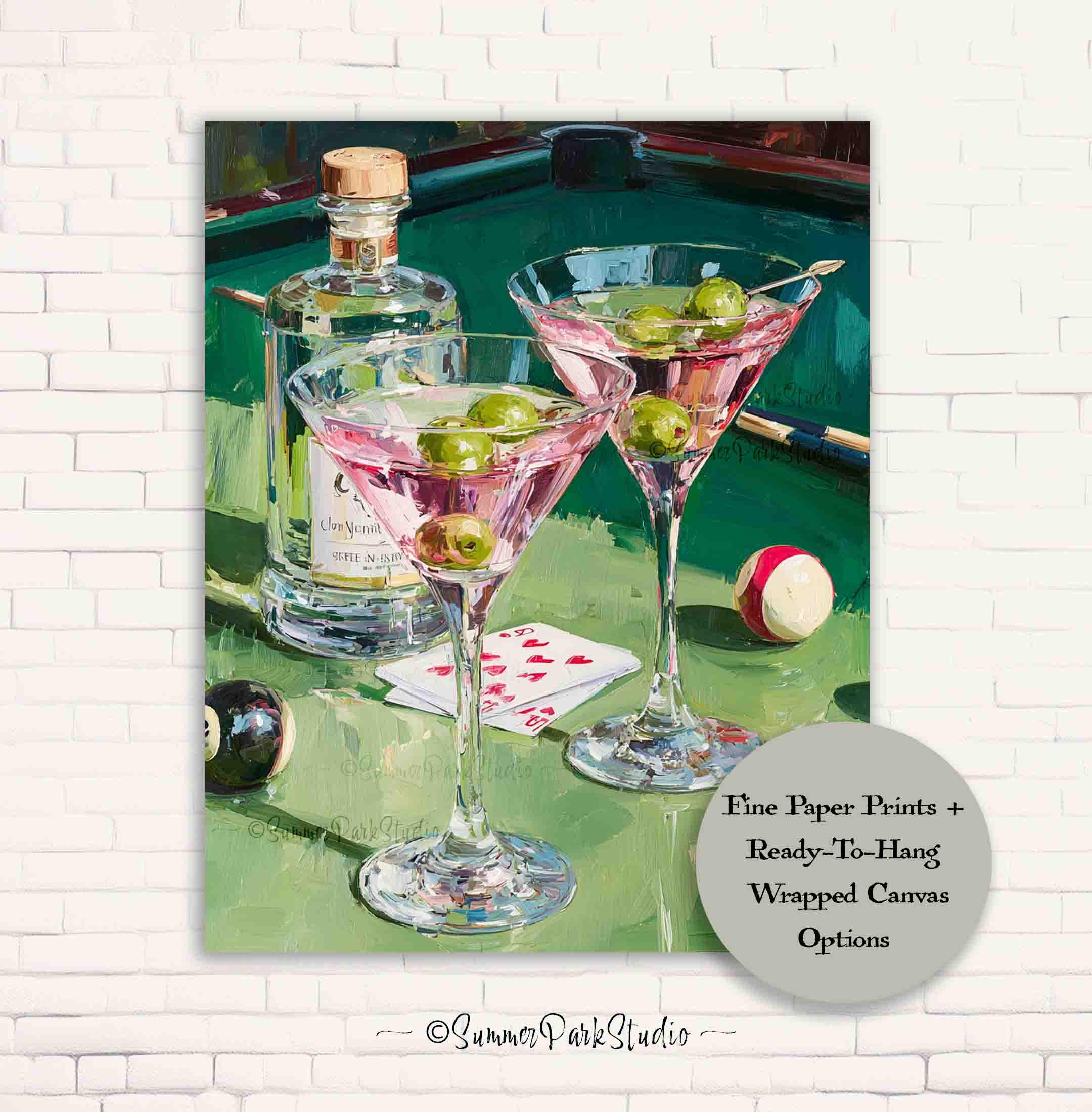 Pink Cocktail Print Eight Ball Art: Billiards Room Decor Alcohol