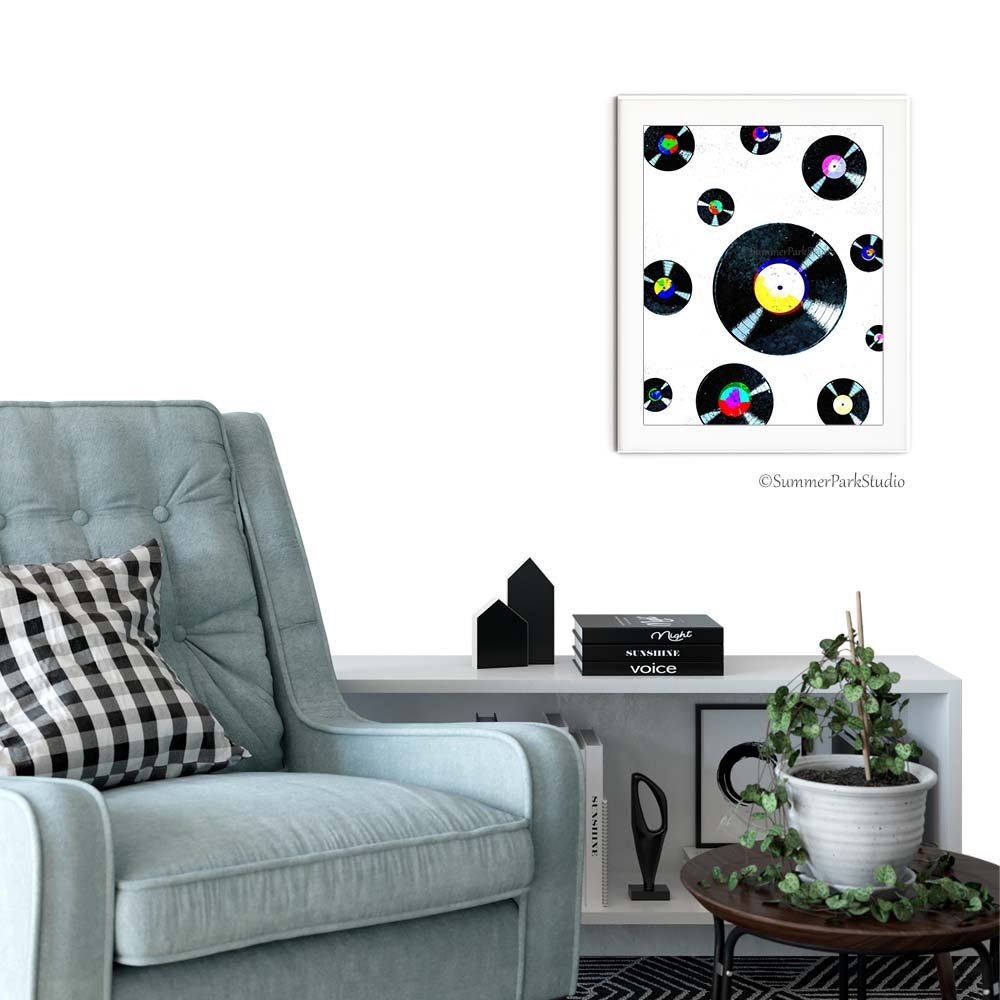 Vinyl Records Art Print, Modern Wall Decor, Music Records Posters or Ready  to Hang Wall Canvas, Record Player Records Art, Vinyl Record Art 