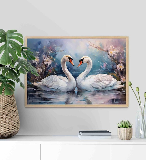 Swan Art Print: Vintage Swans in Lake, Farmhouse Nursery Decor - Etsy