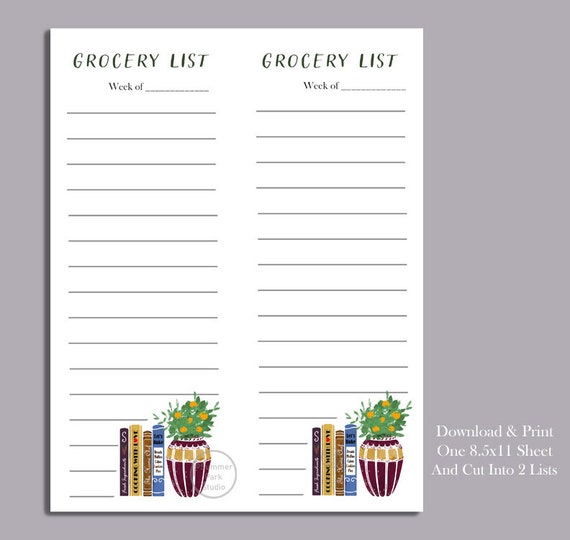 Grocery List Printable Food List Download Groceries - Etsy