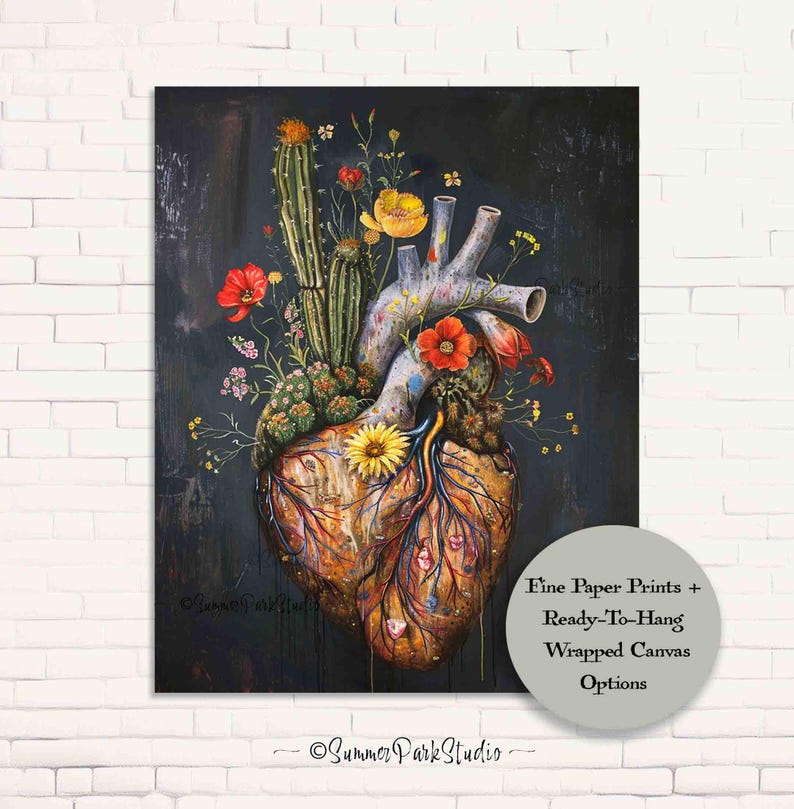 Floral Heart Anatomy Wall Art: Print Heart Anatomical Medical Artwork ...