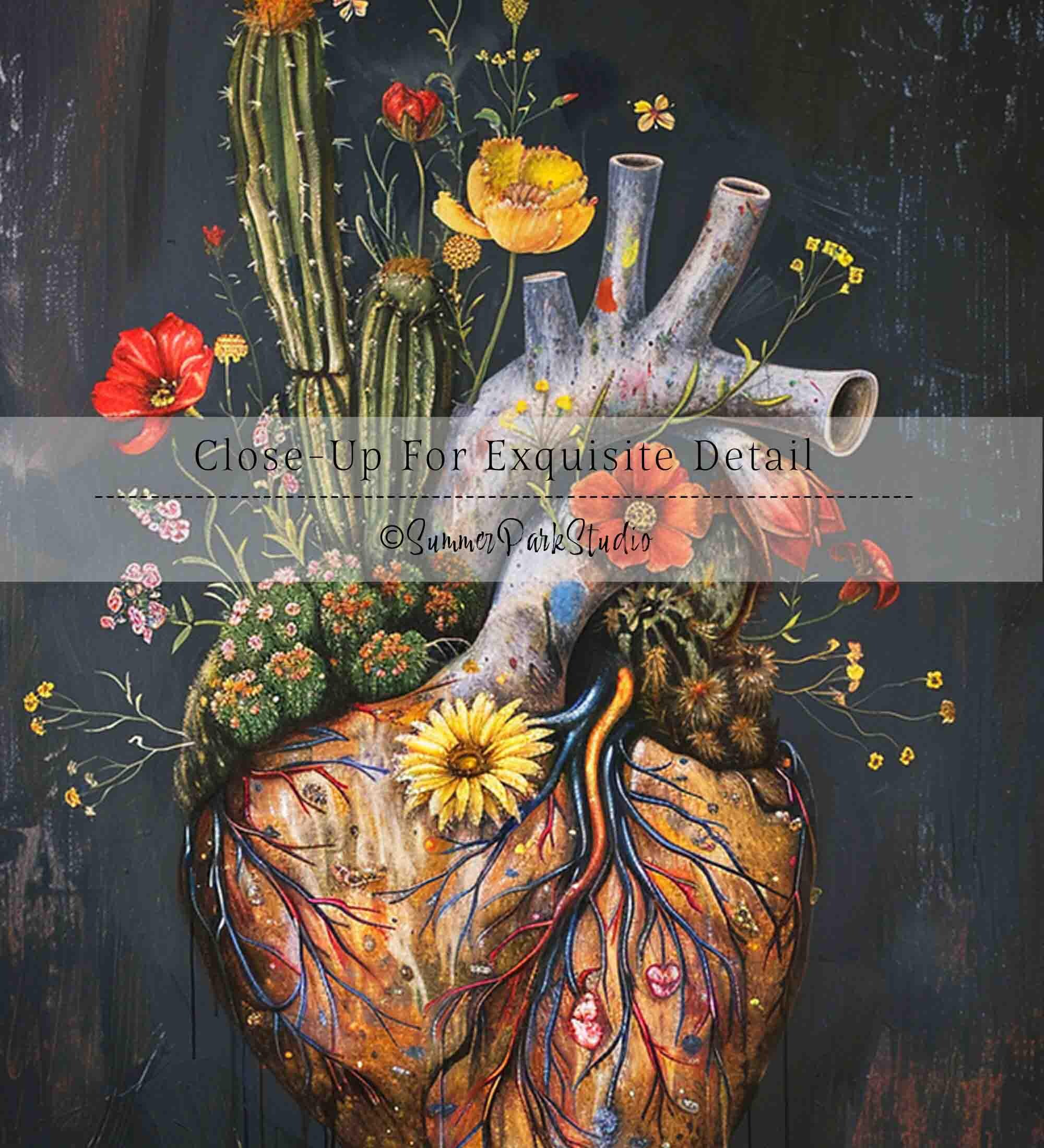Floral Heart Anatomy Wall Art: Print Heart Anatomical Medical Artwork ...