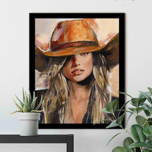 Portret blondynki kowbojki: Nowoczesna sztuka ścienna w stylu western