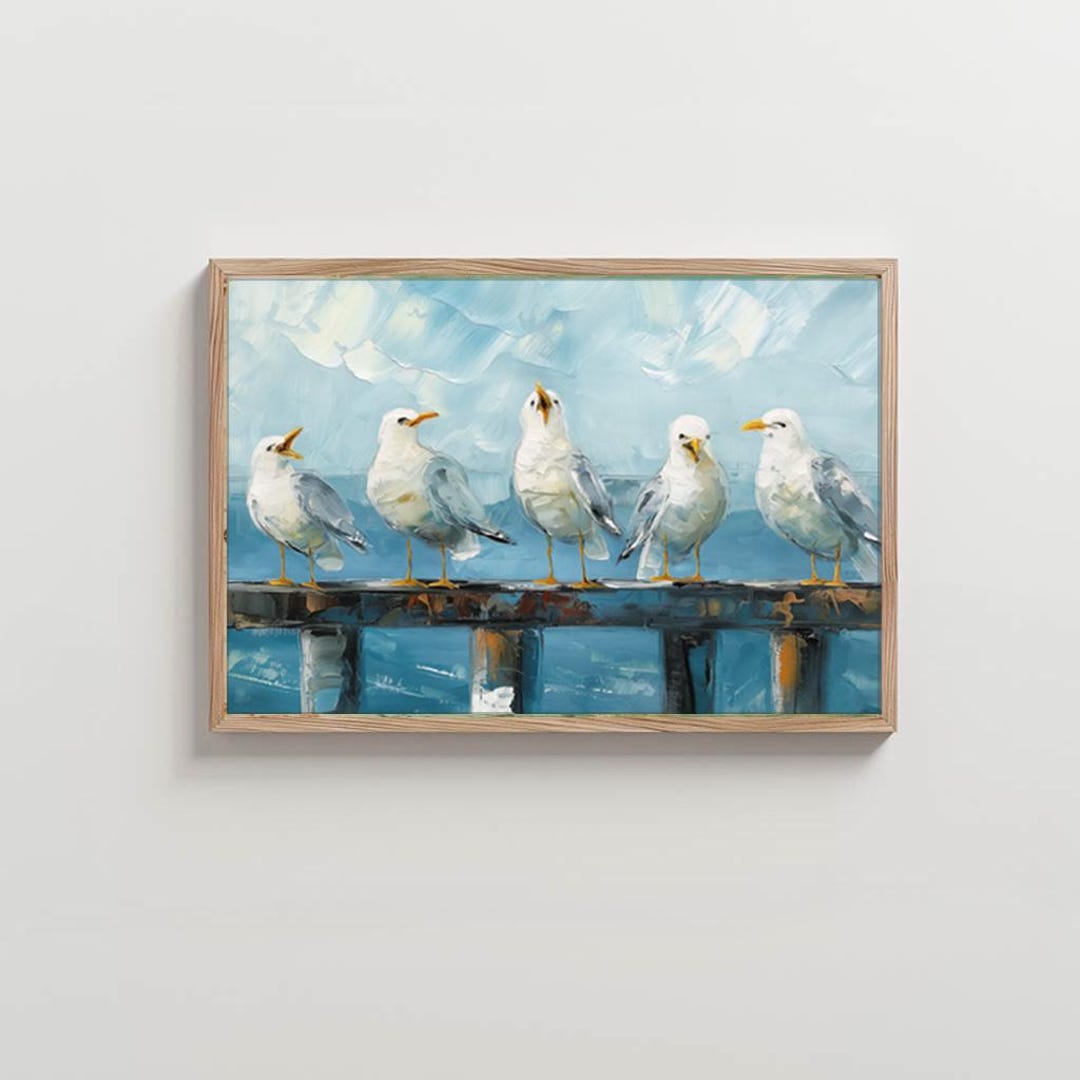 Seagull Wall Art - Beach House Décor Blue Ocean Print (paper or Canvas ...