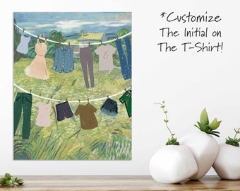 Custom Laundry Room Art Print: Personalized Initial, Clothesline Decor