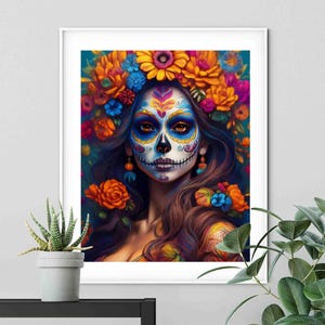 Art mural visage peint de femme Jour des morts Tradition mexicaine Jour des morts Souvenir de la vie Culture Célébration, choix de papier et de toile