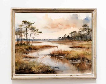 Charleston Lowcountry Marsh Print: Coastal Sunrise Watercolor Art