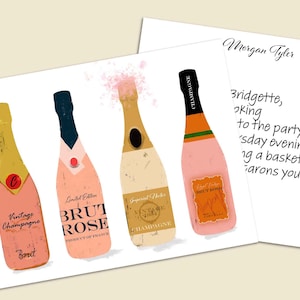 Champagner Grußkarten | Rosa Champagner Flaschen Illustration | Luxus-Papeterie | Champagner Karten | Personalisierte Briefpapierkarten