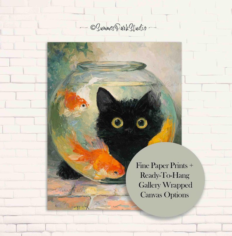 Black Cat With Fish Bowl Art - Funny Animal Print (paper or Canvas) - Etsy