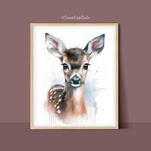 Baby Deer Art Print Fawn Watercolor Art Woodland Nursery Wall Decor Forest Animal Prints Wildlife Illustration Nature Wall Art Baby Deer