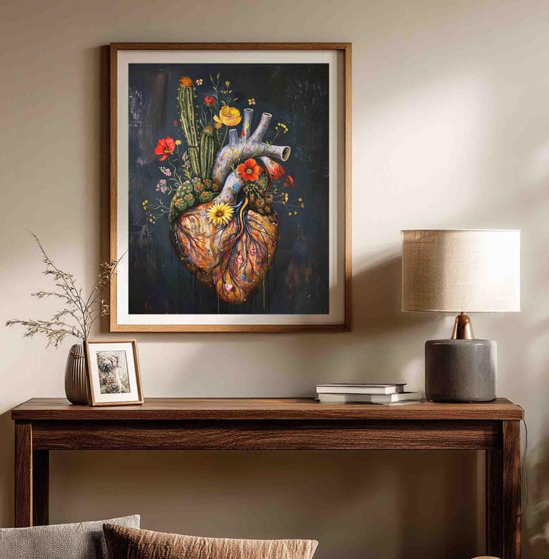 Floral Heart Anatomy Wall Art: Print Heart Anatomical Medical Artwork ...