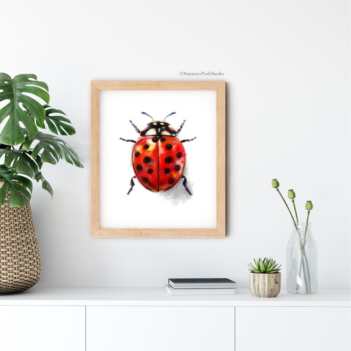 Ladybug Art Print: Red Beetle Watercolor Print, Insect Wall Decor - Etsy