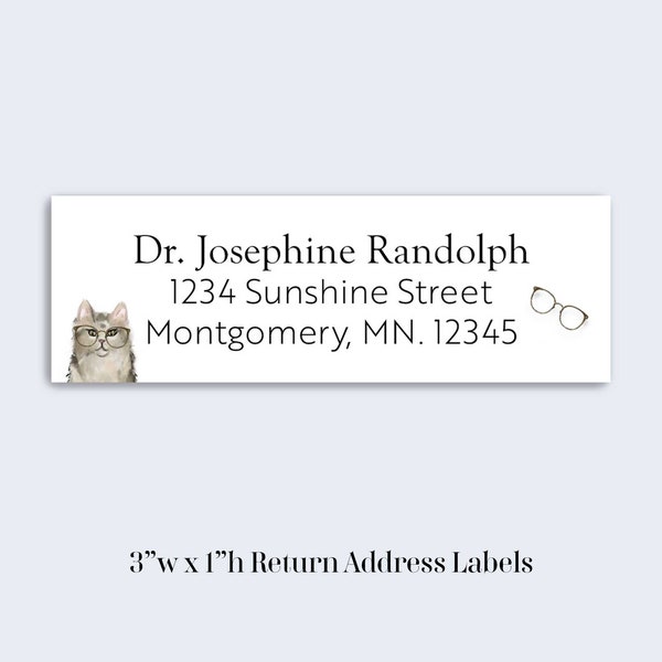 Return Address Labels Optometrist Stationery Optometry Office Supplies Cat in Eye Glasses Address Labels Optometry Business Glasses Stickers