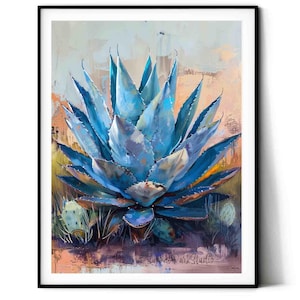 Blue Agave Cactus Art Print: Desert Southwest Home Decor