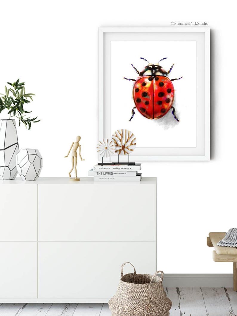 Ladybug Art Print: Red Beetle Watercolor Print, Insect Wall Decor - Etsy