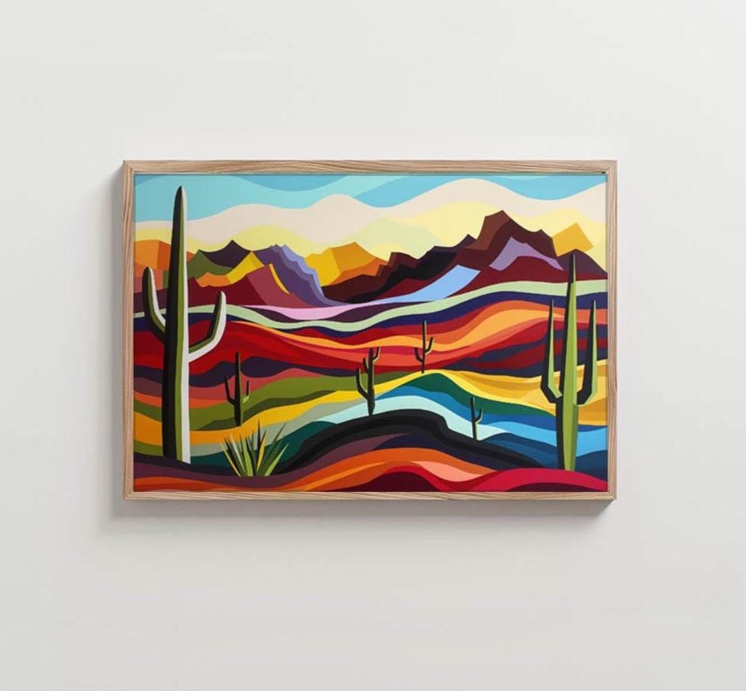 Desert Landscape Art - Bold Cactus Wall Décor Southwest Print (paper or ...
