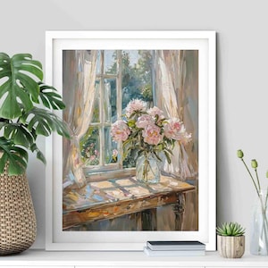 Pink Peonies Print: Vintage Floral Wall Art, Cottagecore Decor