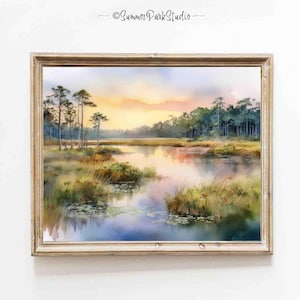 South Carolina Lowlands Marsh Aquarell Kunstdruck Sumpf