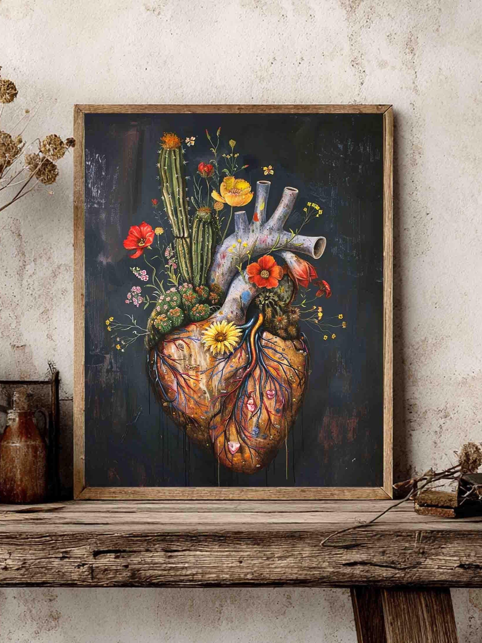 Floral Heart Anatomy Wall Art: Print Heart Anatomical Medical Artwork ...