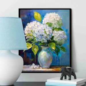Hydrangeas Art Print: Farmhouse Botanical Wall Decor, Ready To Hang Canvas or Paper Print