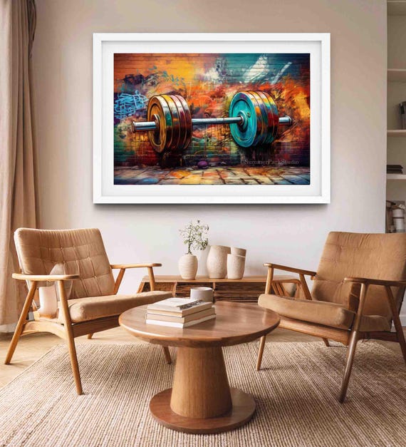 Barbell Art for Gym: Weightlifting Wall Decor Graffiti Fitness Art