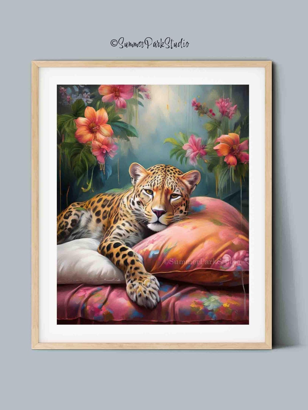 Sleepy Leopard Art Print - Luxury Floral Botanical Wall Décor - Etsy