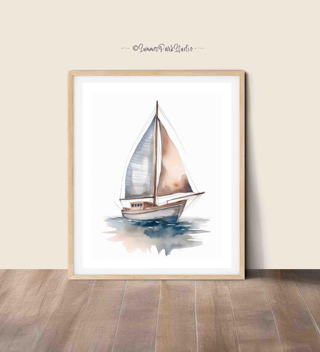 Vintage Sailboat Watercolor Print: Nautical Lake House Art Neutral Hues ...