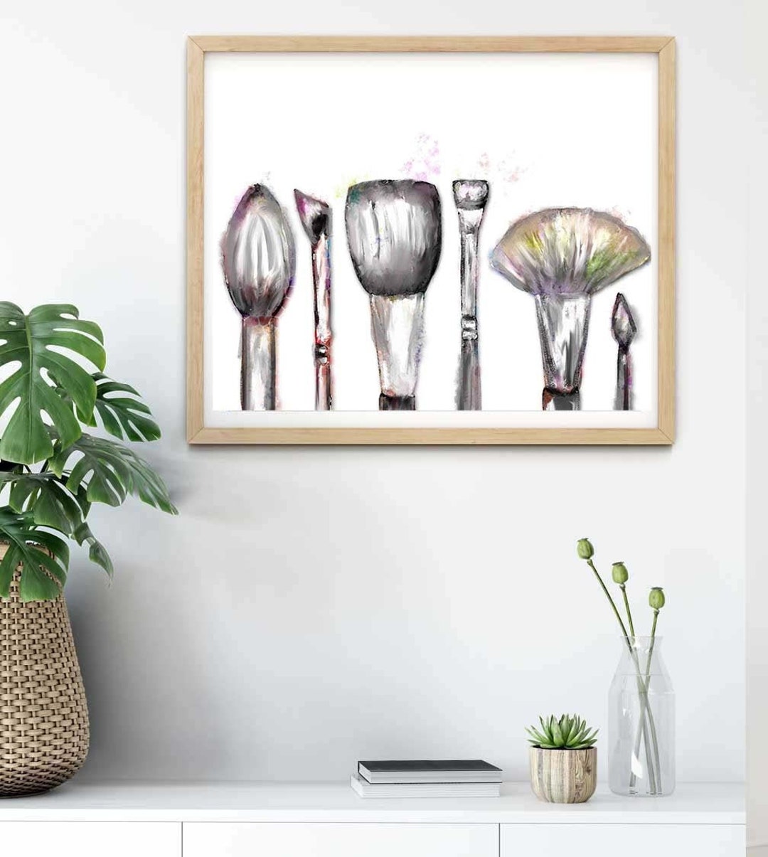 Makeup Brushes Art Prints, Beauty Blogger Wall Art, Blush Brush, Cosmetics Art, Makeup Brush Art
