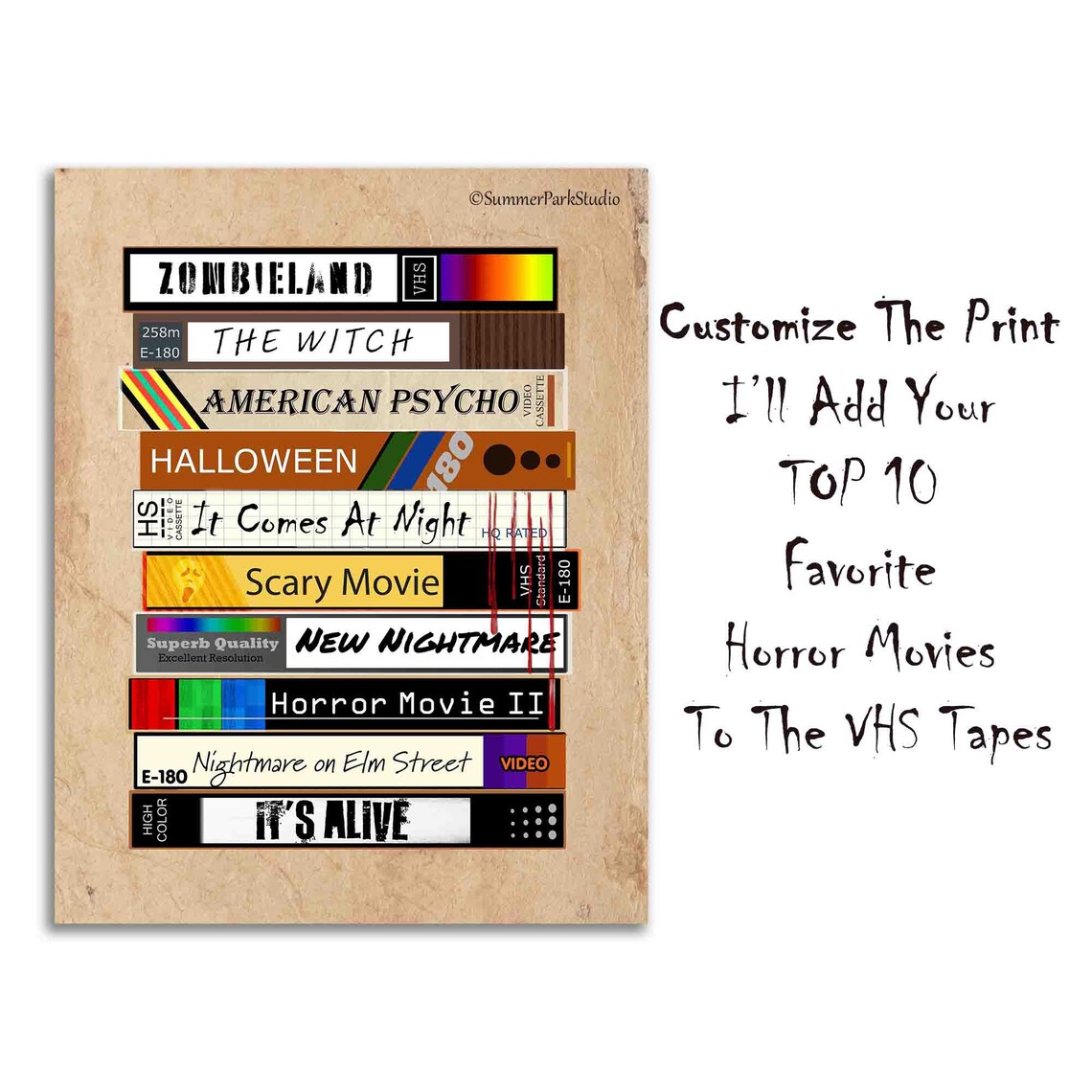 Horror Movie VHS Tapes Custom Art Print add Your Top 10 Etsy