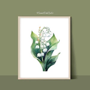 Lily of the Valley Print Watercolor Lily of the Valley Plant Artwork Bell-shaped White Flowers Print Spring Decor, Paper and Canvas Options