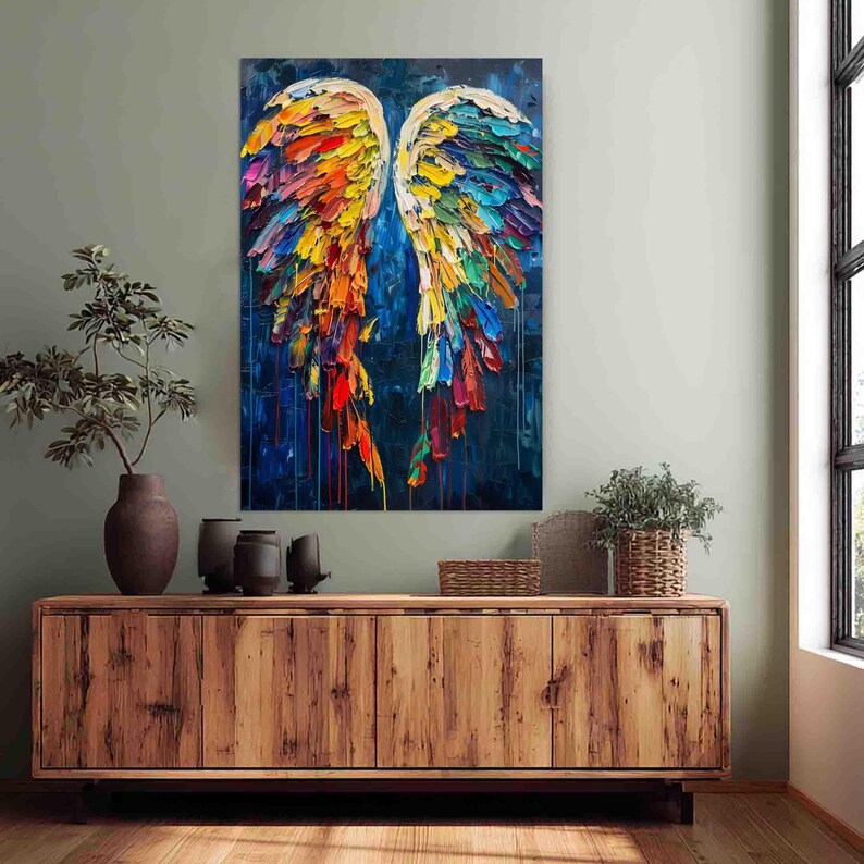 Colorful Angel Wings Art: Abstract Spiritual Wall Decor Religious ...