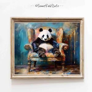 Panda Print: Whimsical Animal on Vintage Chair Art (Paper or Canvas Options)