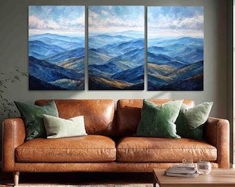 Set di 3 stampe su tela delle Blue Ridge Mountains: arte murale degli Appalachi, pronta da appendere