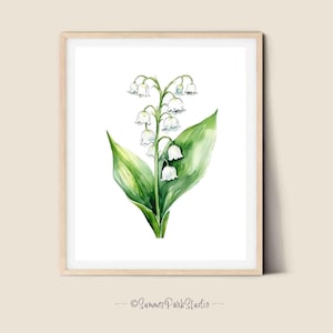 Lily of the Valley Print Watercolor Lily of the Valley Plant Artwork Bell-shaped White Flowers Print Spring Decor, Paper and Canvas Options